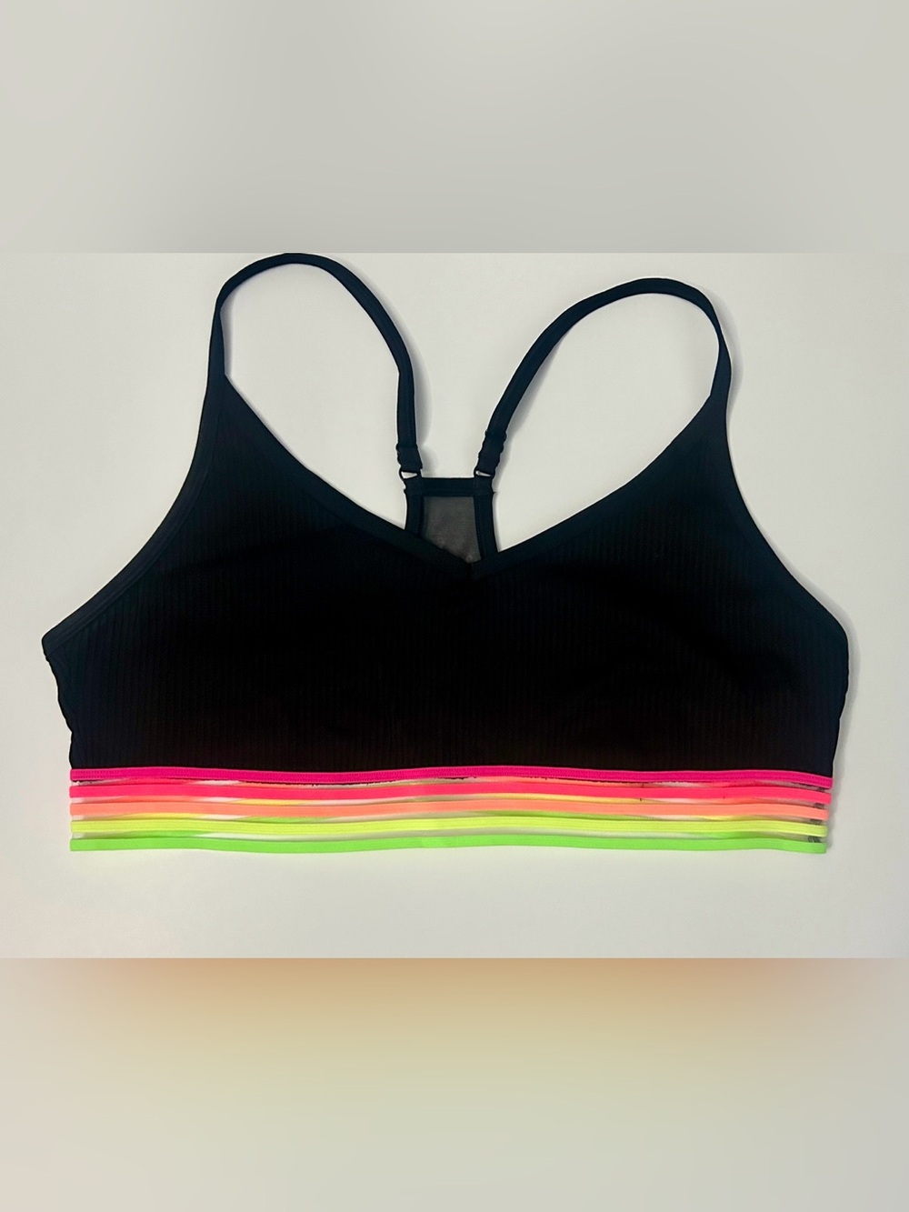 Victoria’s Secret PINK Black Sports Bralette Neon Stripe Band XL